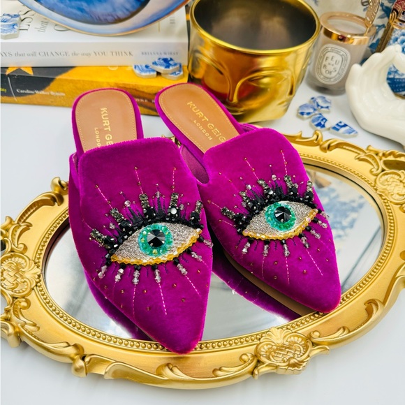 🆕 KURT GEIGER LONDON 🧿 NWOT Olive Evil Eye Mules, Purple Lyst - Picture 7 of 16